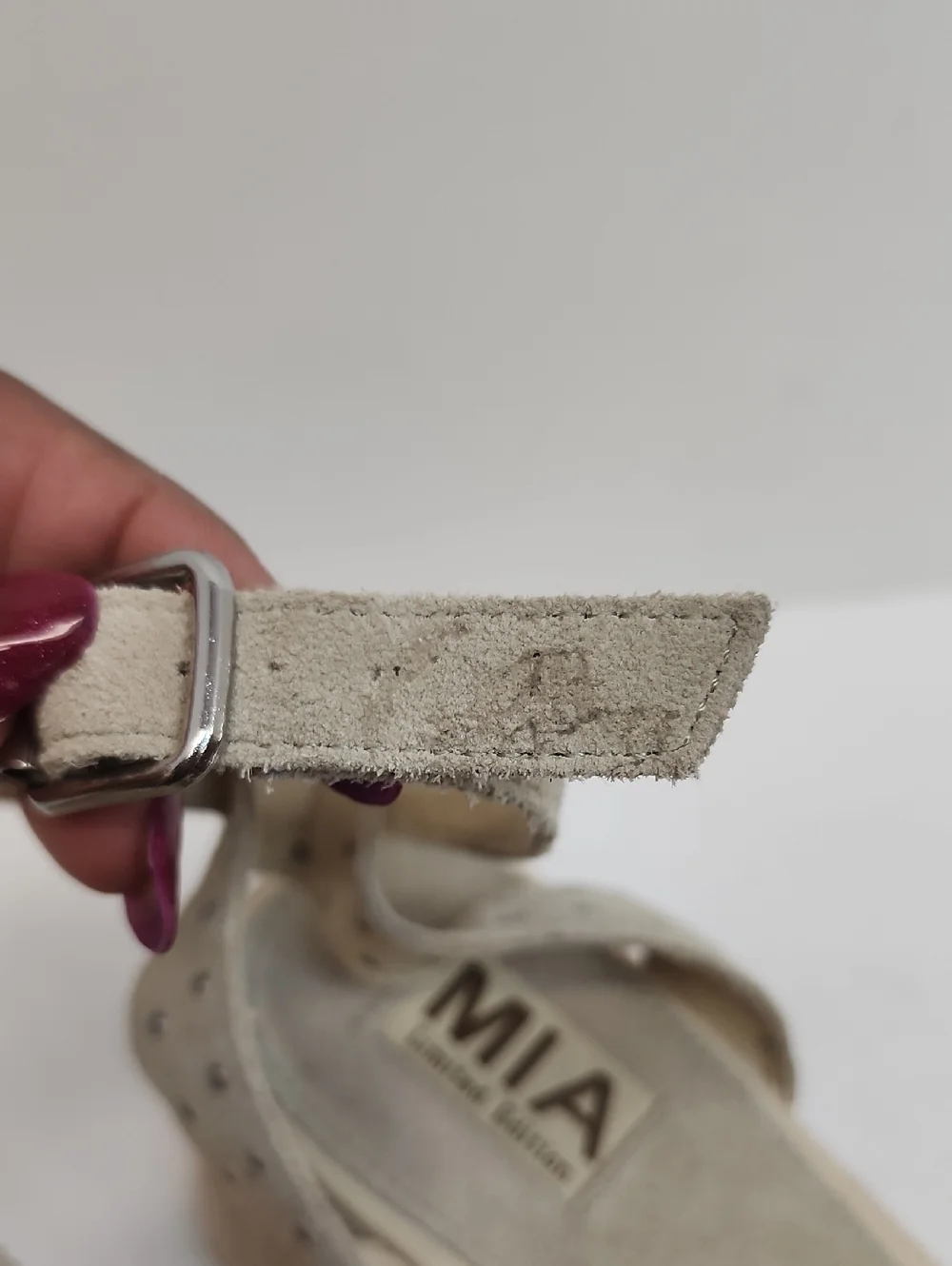 MIA Beige Suede Studded Espadrille Wedge Sandals Size 7.5